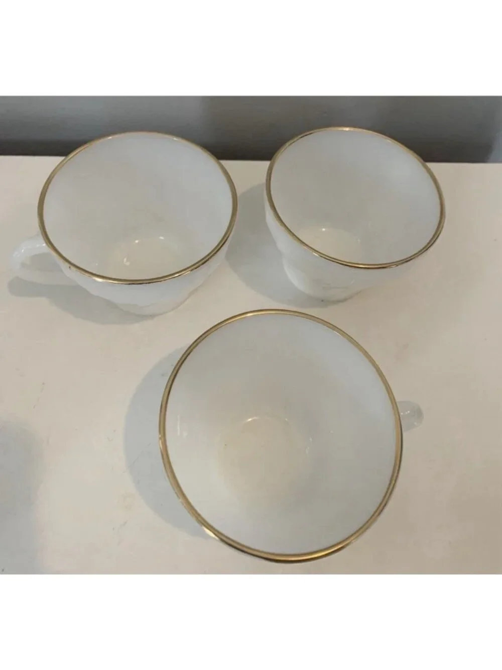 Vintage Anchor Hocking Fire King Gold Rim Scallop Swirl Coffee/Tea Cups Lot 6
